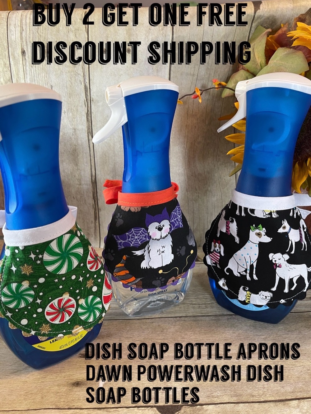 Dish Soap Bottle Buy 2Get1 Free Reversible Aprons Dawn Powerwash Holidays & Dogs